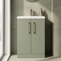 [BFLE119H1516] Bramshall Contemporary Compact Floor Standing Vanity Basin Unit with Polymarble Basin, 600mm, Choice of Colour and Handle Finish - Silo