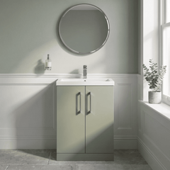 [BFLE119H716] Bramshall Contemporary Compact Floor Standing Vanity Basin Unit with Polymarble Basin, 600mm, Choice of Colour and Handle Finish - Silo