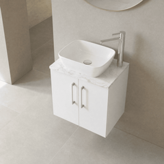 [BFLE1213LCM] Bramshall Contemporary 2 Door Wall Hung Vanity Unit with Carrera Marble Laminate Worktop, 600mm, Choice of Colour