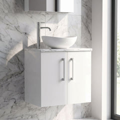 [BFLE1213LCM] Bramshall Contemporary 2 Door Wall Hung Vanity Unit with Carrera Marble Laminate Worktop, 600mm, Choice of Colour - Silo