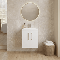 [BFLE121A] Bramshall Contemporary 2 Door Wall Hung Vanity Basin Unit with Mid-Edge Basin, Choice of Size and Colour - Lifestyle 1