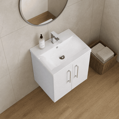 [BFLE121A] Bramshall Contemporary 2 Door Wall Hung Vanity Basin Unit with Mid-Edge Basin, Choice of Size and Colour - Lifestyle 2