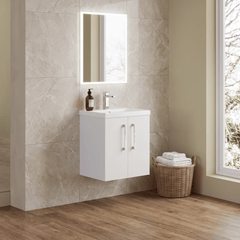 [BFLE121A] Bramshall Contemporary 2 Door Wall Hung Vanity Basin Unit with Mid-Edge Basin, Choice of Size and Colour - Lifestyle 3