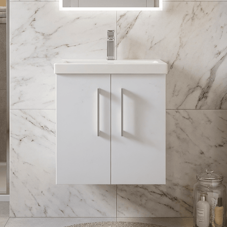 [BFLE121A] Bramshall Contemporary 2 Door Wall Hung Vanity Basin Unit with Mid-Edge Basin, Choice of Size and Colour - Silo