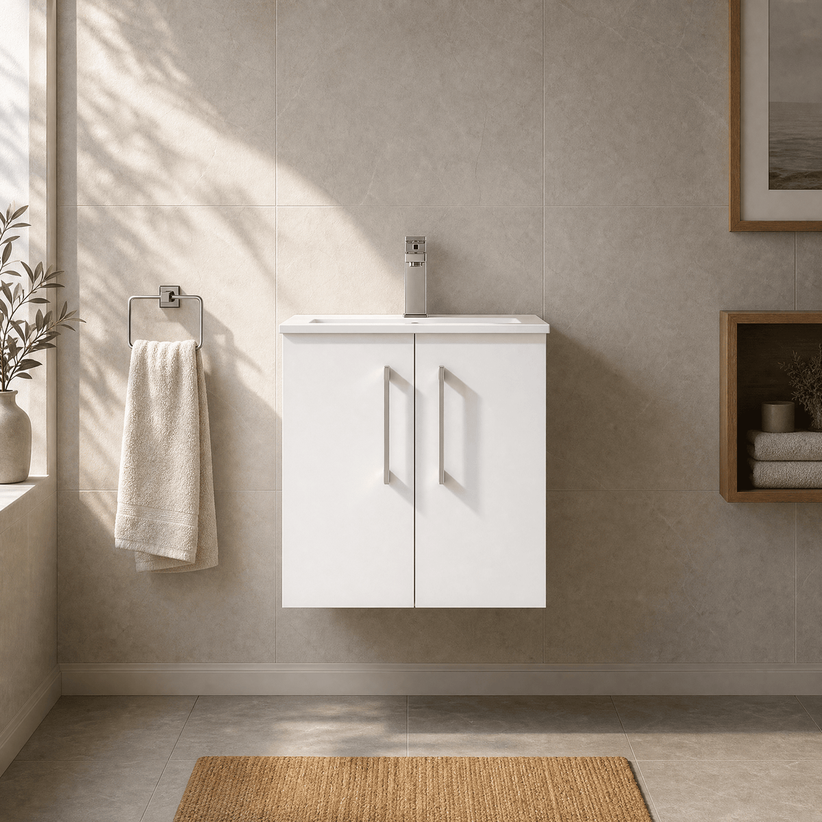 [BFLE121B] Bramshall Contemporary 2 Door Wall Hung Vanity Basin Unit, Choice of Size, Colour and Basin - Studio Shot