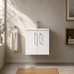 [BFLE121B] Bramshall Contemporary 2 Door Wall Hung Vanity Basin Unit, Choice of Size, Colour and Basin - Studio Shot