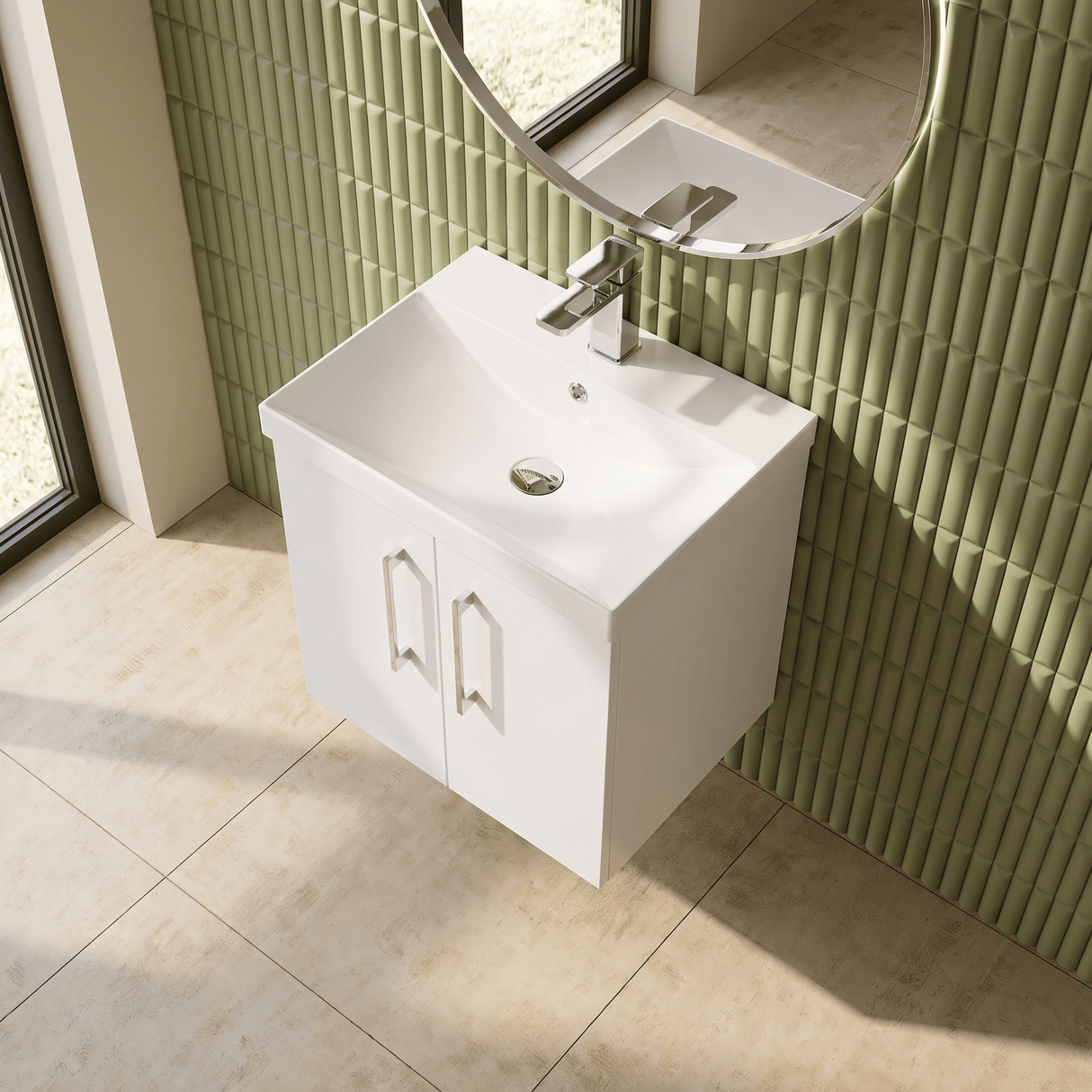 [BFLE121D] Balterley  Contemporary Bathroom 2 Soft Close Door & Thin-Edge Vanity Unit Basin, Gloss White, 500mm - Lifestyle 2