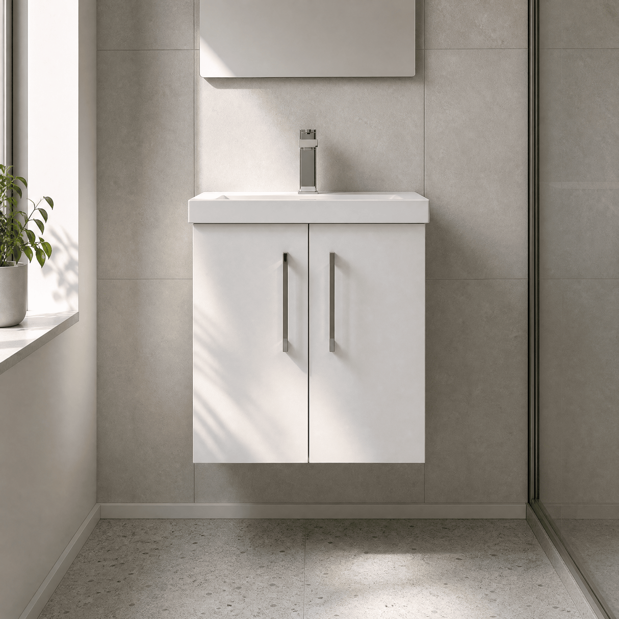 [BFLE121D] Balterley  Contemporary Bathroom 2 Soft Close Door & Thin-Edge Vanity Unit Basin, Gloss White, 500mm - Silo