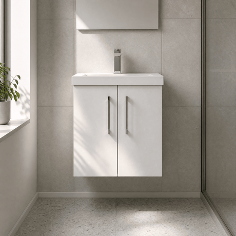 [BFLE121D] Balterley  Contemporary Bathroom 2 Soft Close Door & Thin-Edge Vanity Unit Basin, Gloss White, 500mm - Silo