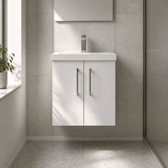 [BFLE121D] Bramshall Contemporary 2 Door Wall Hung Vanity Basin Unit, Choice of Size, Colour and Basin - Studio Shot