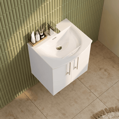 [BFLE121G] Balterley  Contemporary Bathroom 2-Door Wall-Hung Curved Basin Vanity Unit, Gloss White, 500mm - Lifestyle 2