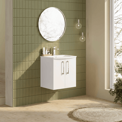 [BFLE121G] Balterley  Contemporary Bathroom 2-Door Wall-Hung Curved Basin Vanity Unit, Gloss White, 500mm - Lifestyle 3