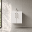 [BFLE121G] Balterley  Contemporary Bathroom 2-Door Wall-Hung Curved Basin Vanity Unit, Gloss White, 500mm - Silo