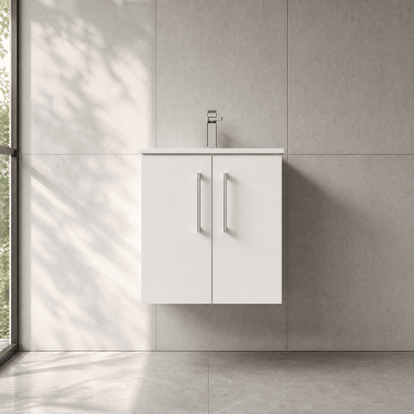 [BFLE121G] Balterley  Contemporary Bathroom 2-Door Wall-Hung Curved Basin Vanity Unit, Gloss White, 500mm - Silo