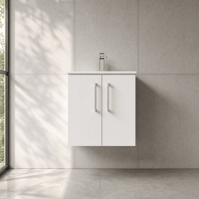 [BFLE121G] Balterley  Contemporary Bathroom 2-Door Wall-Hung Curved Basin Vanity Unit, Gloss White, 500mm - Silo