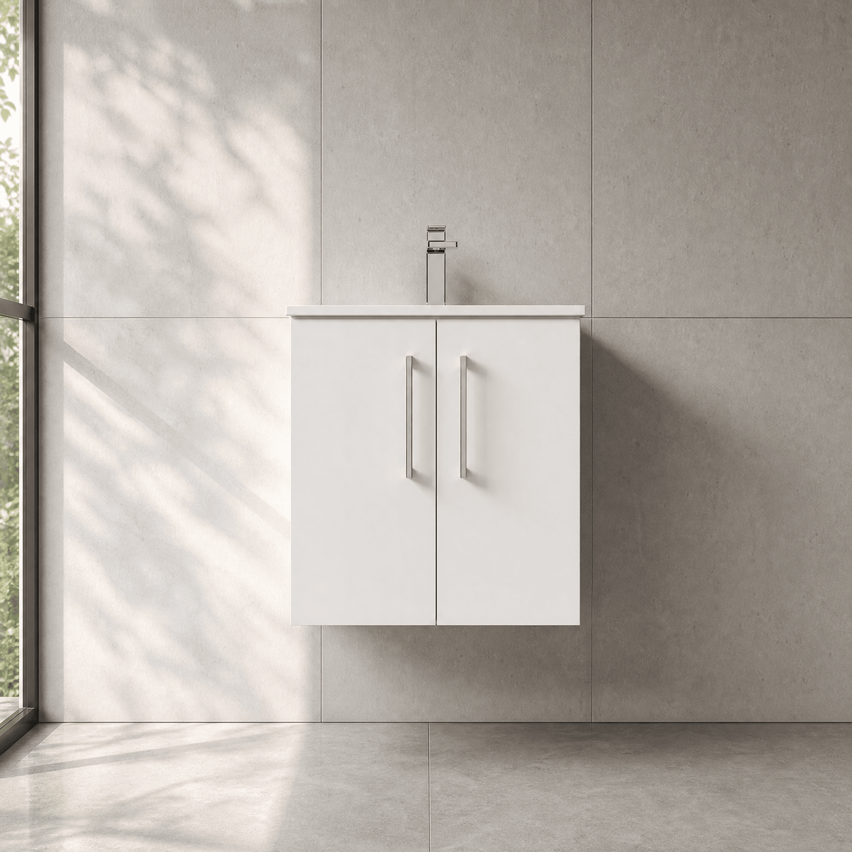 [BFLE121G] Bramshall Contemporary 2 Door Wall Hung Vanity Basin Unit, Choice of Size, Colour and Basin - Studio Shot
