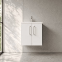[BFLE121G] Bramshall Contemporary 2 Door Wall Hung Vanity Basin Unit, Choice of Size, Colour and Basin - Studio Shot