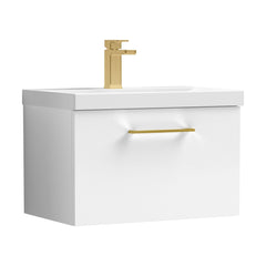 [BFLE122AH017] Bramshall Wall Hung 1 Drawer Vanity Unit with Mid-Edge Ceramic Basin - Choice of Colour, Handle Finish and Size - Cutout
