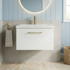 [BFLE122AH017] Bramshall Wall Hung 1 Drawer Vanity Unit with Mid-Edge Ceramic Basin - Choice of Colour, Handle Finish and Size - Silo
