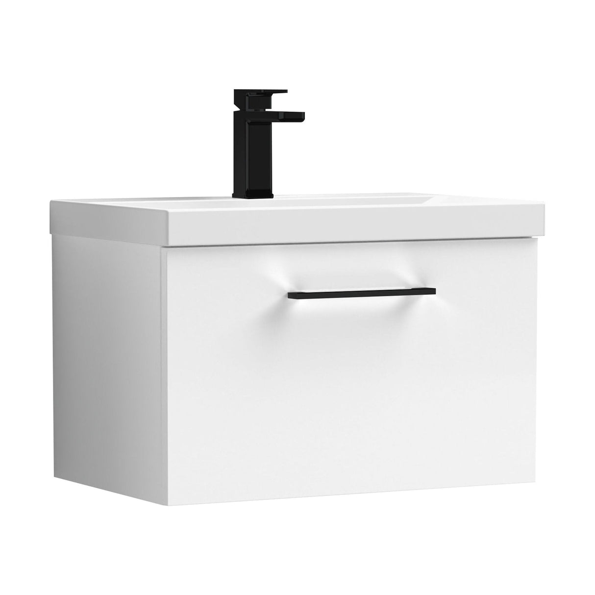 [BFLE122AH018] Bramshall Wall Hung 1 Drawer Vanity Unit with Mid-Edge Ceramic Basin - Choice of Colour, Handle Finish and Size - Cutout