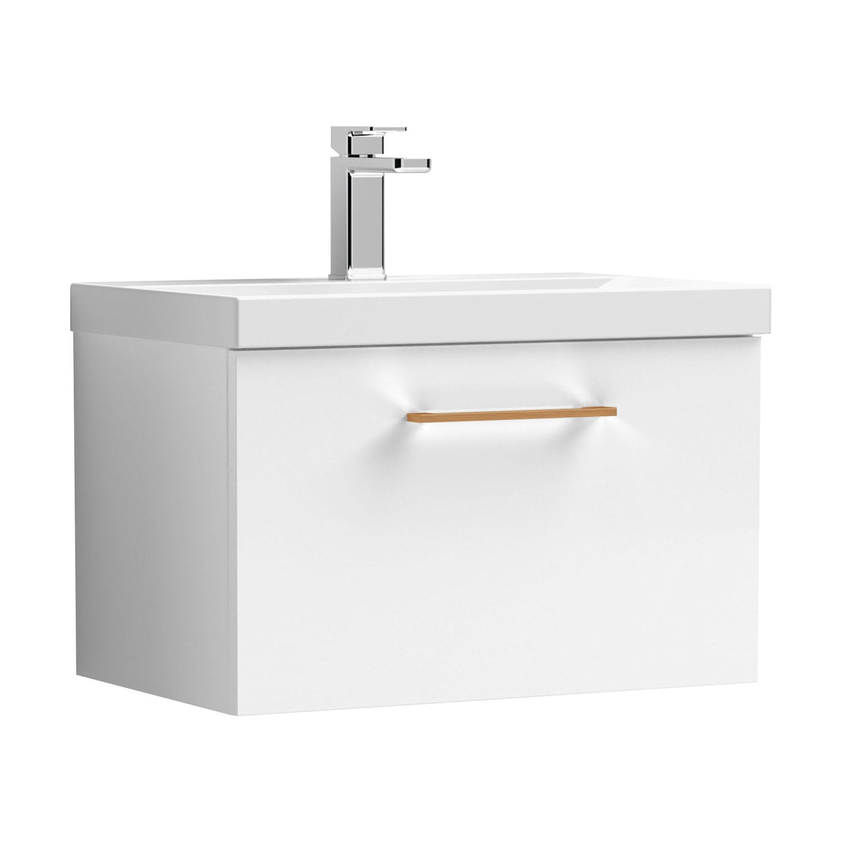 [BFLE122AH019] Bramshall Wall Hung 1 Drawer Vanity Unit with Mid-Edge Ceramic Basin - Choice of Colour, Handle Finish and Size - Cutout