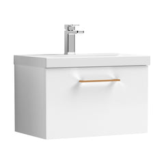 [BFLE122AH019] Bramshall Wall Hung 1 Drawer Vanity Unit with Mid-Edge Ceramic Basin - Choice of Colour, Handle Finish and Size - Cutout