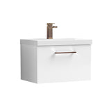Wall Hung 1 Drawer Vanity Unit with Mid-Edge Ceramic Basin - Choice of Colour, Handle Finish and Size