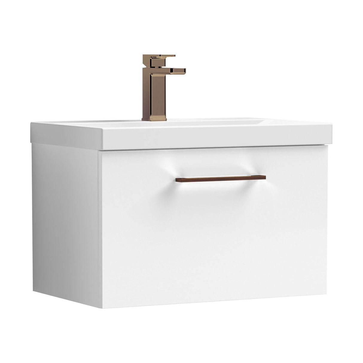 [BFLE122AH1516] Bramshall Wall Hung 1 Drawer Vanity Unit with Mid-Edge Ceramic Basin - Choice of Colour, Handle Finish and Size - Cutout