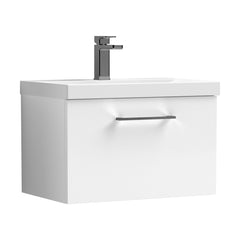 [BFLE122AH716] Bramshall Wall Hung 1 Drawer Vanity Unit with Mid-Edge Ceramic Basin - Choice of Colour, Handle Finish and Size - Cutout