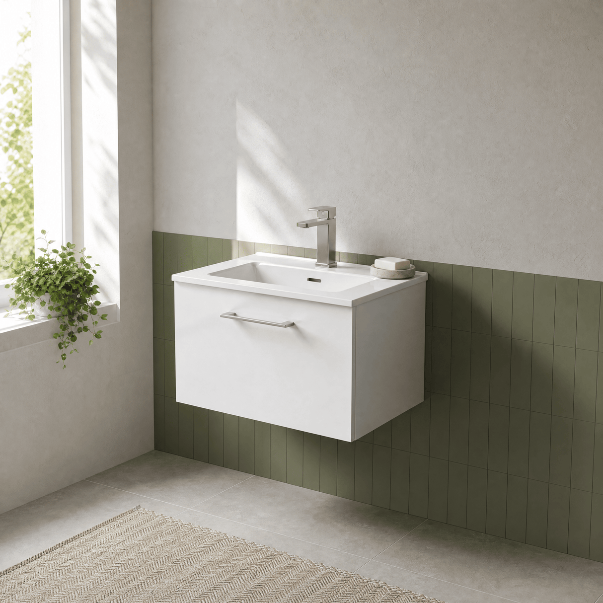 [BFLE122B] Bramshall Contemporary 1 Soft Close Drawer Wall Hung Vanity Unit, Choice of Size/Basin Type/Colour