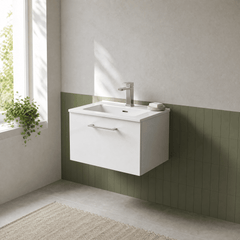 [BFLE122B] Bramshall Contemporary 1 Soft Close Drawer Wall Hung Vanity Unit, Choice of Size/Basin Type/Colour
