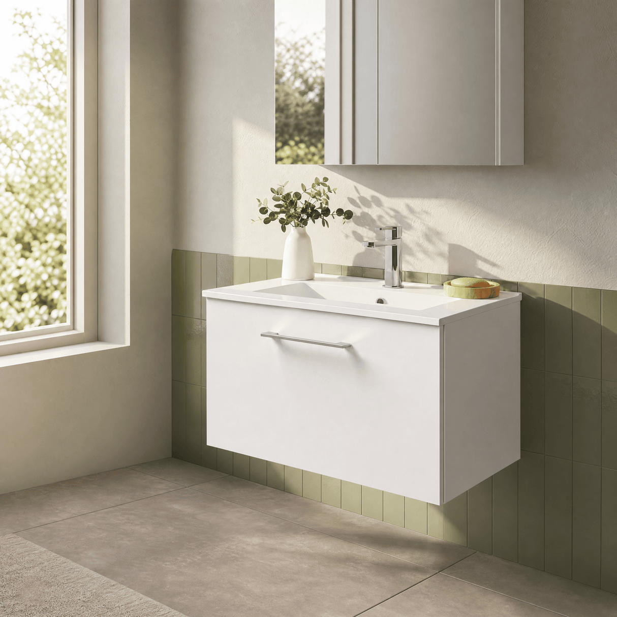 [BFLE122B] Bramshall Contemporary 1 Soft Close Drawer Wall Hung Vanity Unit, Choice of Size/Basin Type/Colour