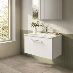 [BFLE122B] Bramshall Contemporary 1 Soft Close Drawer Wall Hung Vanity Unit, Choice of Size/Basin Type/Colour