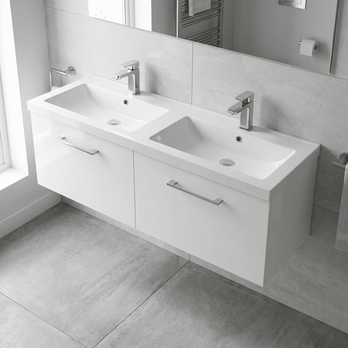 [BFLE122C2] Bramshall Wall Hung 2 Drawer Vanity Basin Unit - 1200mm - Choice of Colour and Basin Type - Lifestyle 2