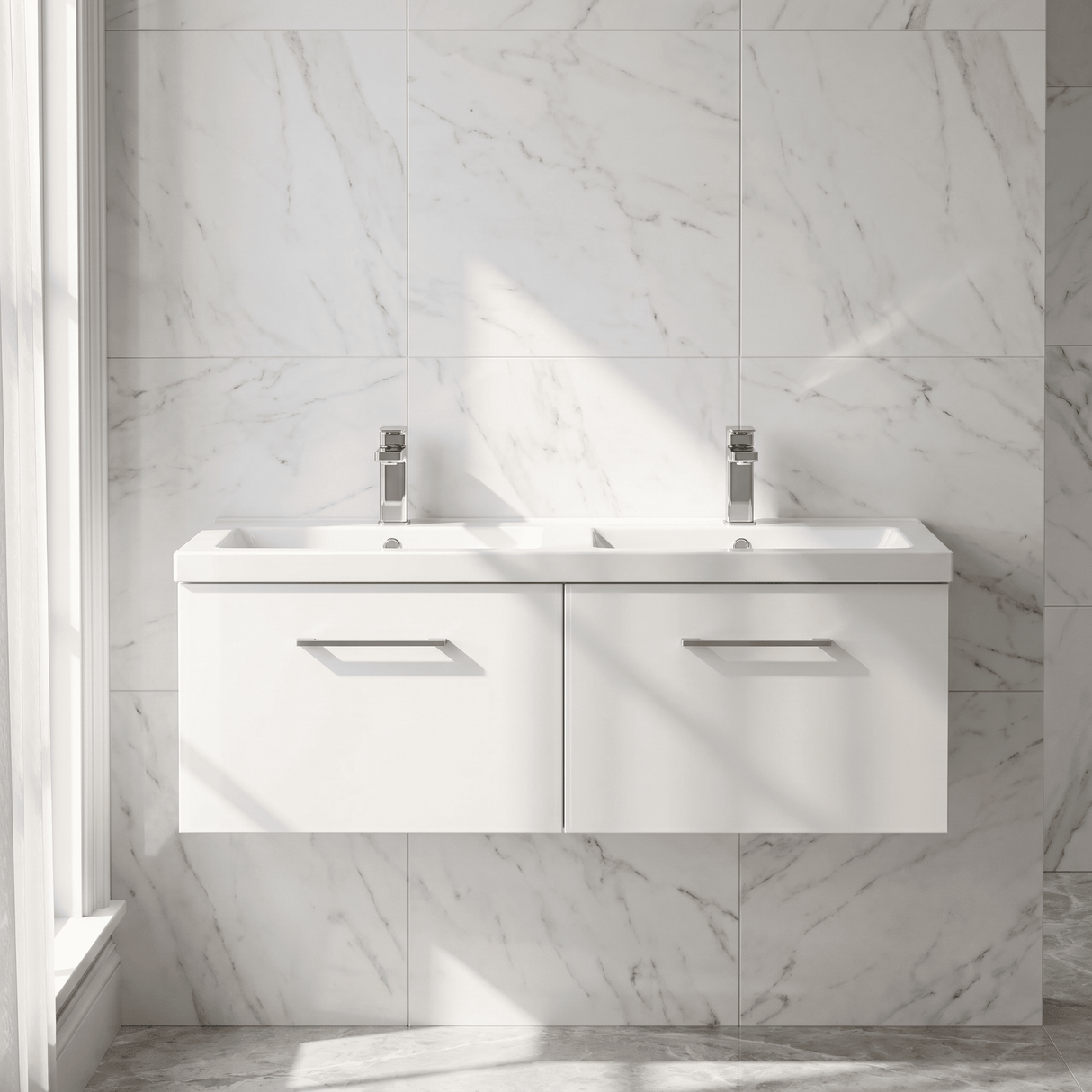 [BFLE122C2] Bramshall Wall Hung 2 Drawer Vanity Basin Unit - 1200mm - Choice of Colour and Basin Type - Silo