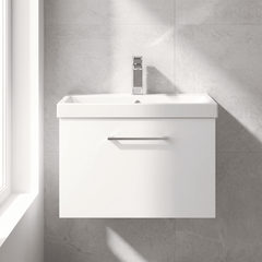 [BFLE122D] Bramshall Contemporary 1 Soft Close Drawer Wall Hung Vanity Unit, Choice of Size/Basin Type/Colour - Silo