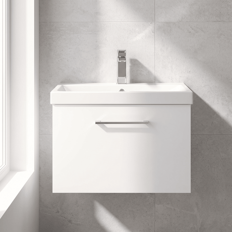 [BFLE122D] Bramshall Contemporary 1 Soft Close Drawer Wall Hung Vanity Unit, Choice of Size/Basin Type/Colour - Silo