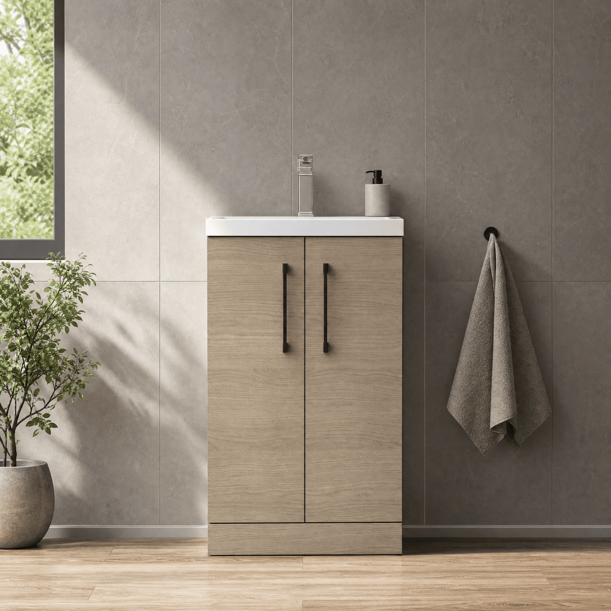 [BFLE122EH018] Bramshall Floor Standing Cloakroom Vanity Basin Unit with Choice of Finish, Handle Finish and Size - Silo