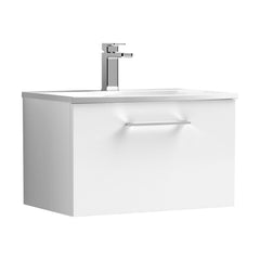 [BFLE122G] Balterley  Contemporary Bathroom 1-Drawer Wall-Hung Curved Basin Vanity Unit, Gloss White, 600mm - Cutout