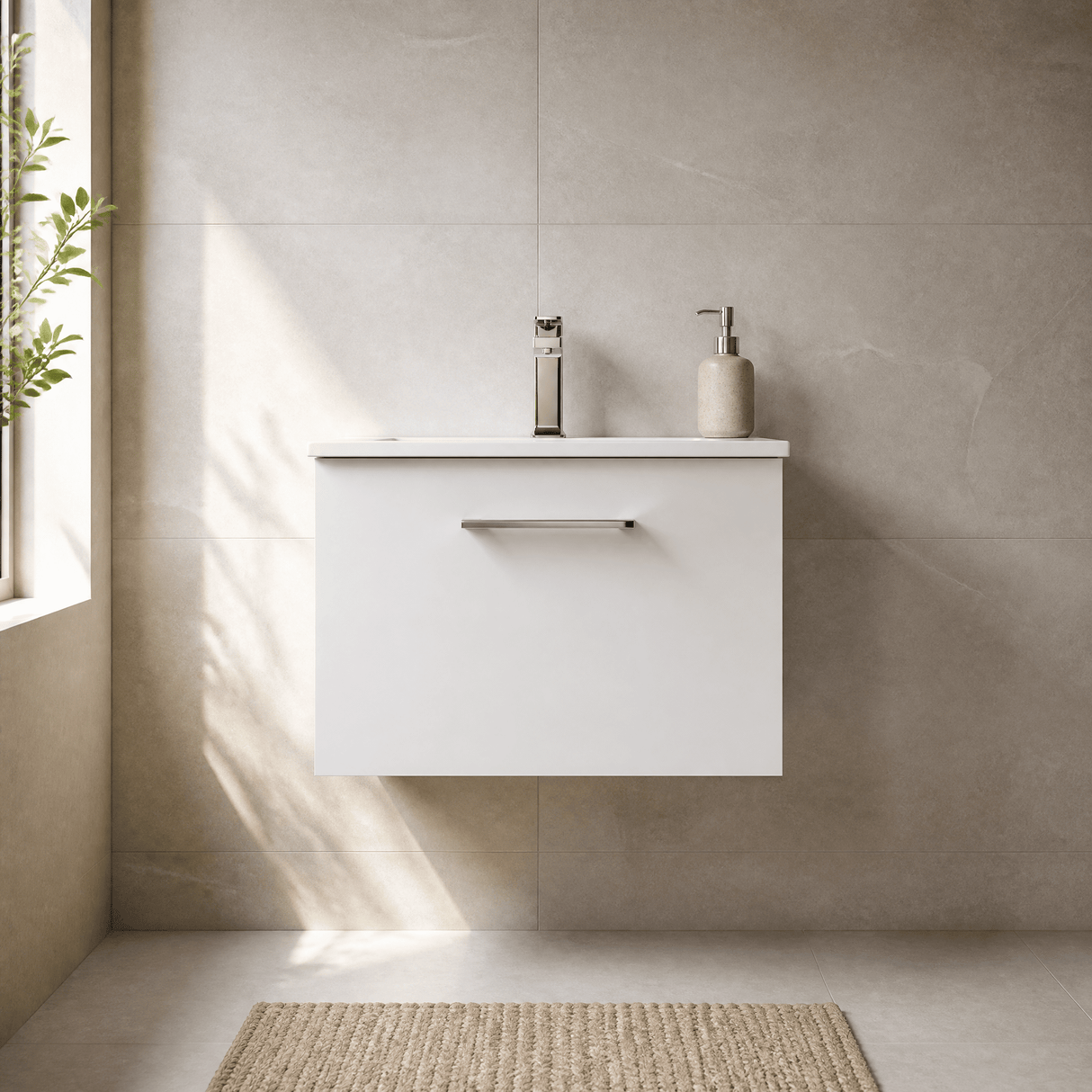 [BFLE122G] Bramshall Contemporary 1 Soft Close Drawer Wall Hung Vanity Unit, Choice of Size/Basin Type/Colour - Silo