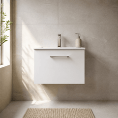 [BFLE122G] Bramshall Contemporary 1 Soft Close Drawer Wall Hung Vanity Unit, Choice of Size/Basin Type/Colour - Silo
