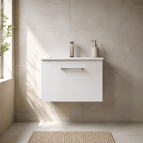 [BFLE122G] Bramshall Contemporary 1 Soft Close Drawer Wall Hung Vanity Unit, Choice of Size/Basin Type/Colour - Silo