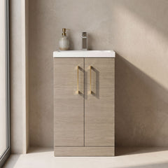 [BFLE122H017] Bramshall Contemporary Compact Floor Standing Vanity Basin Unit with Polymarble Basin, 500mm, Choice of Colour and Handle Finish - Silo