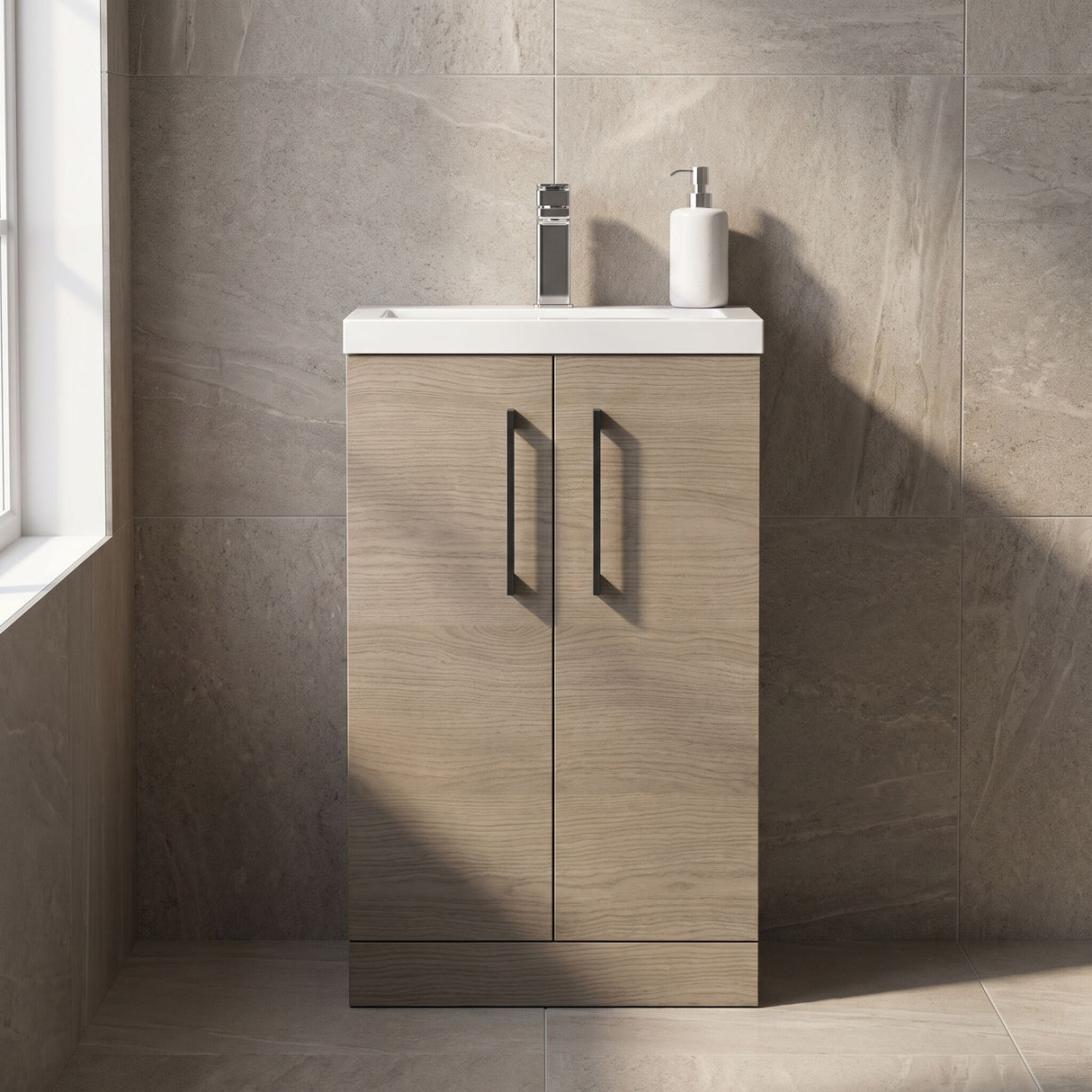 [BFLE122H018] Bramshall Contemporary Compact Floor Standing Vanity Basin Unit with Polymarble Basin, 500mm, Choice of Colour and Handle Finish - Silo