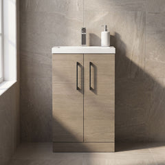 [BFLE122H018] Bramshall Contemporary Compact Floor Standing Vanity Basin Unit with Polymarble Basin, 500mm, Choice of Colour and Handle Finish - Silo