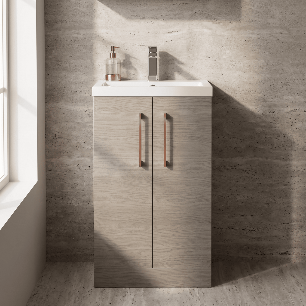 [BFLE122H019] Bramshall Contemporary Compact Floor Standing Vanity Basin Unit with Polymarble Basin, 500mm, Choice of Colour and Handle Finish - Silo