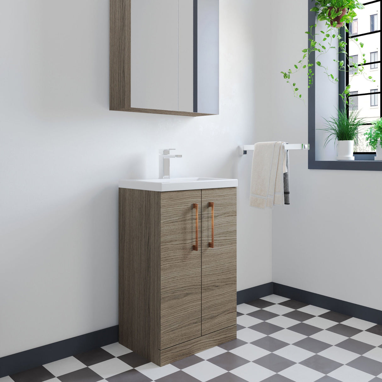 [BFLE122H1516] Bramshall Contemporary Compact Floor Standing Vanity Basin Unit with Polymarble Basin, 500mm, Choice of Colour and Handle Finish - Lifestyle 3