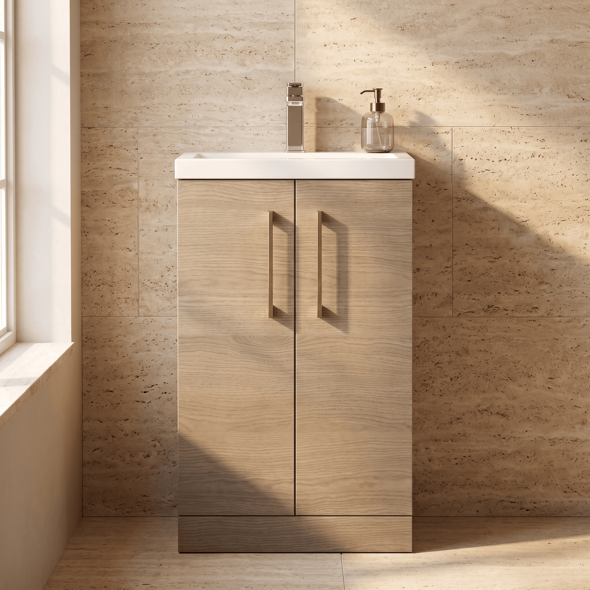 [BFLE122H1516] Bramshall Contemporary Compact Floor Standing Vanity Basin Unit with Polymarble Basin, 500mm, Choice of Colour and Handle Finish - Silo