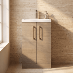 [BFLE122H1516] Bramshall Contemporary Compact Floor Standing Vanity Basin Unit with Polymarble Basin, 500mm, Choice of Colour and Handle Finish - Silo