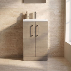 [BFLE122H716] Bramshall Contemporary Compact Floor Standing Vanity Basin Unit with Polymarble Basin, 500mm, Choice of Colour and Handle Finish - Silo